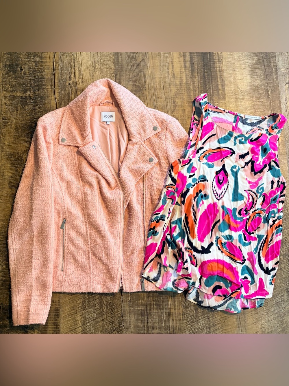 Stoosh Peach Bouclé Moto-Style Blazer & Staccato Tank Set